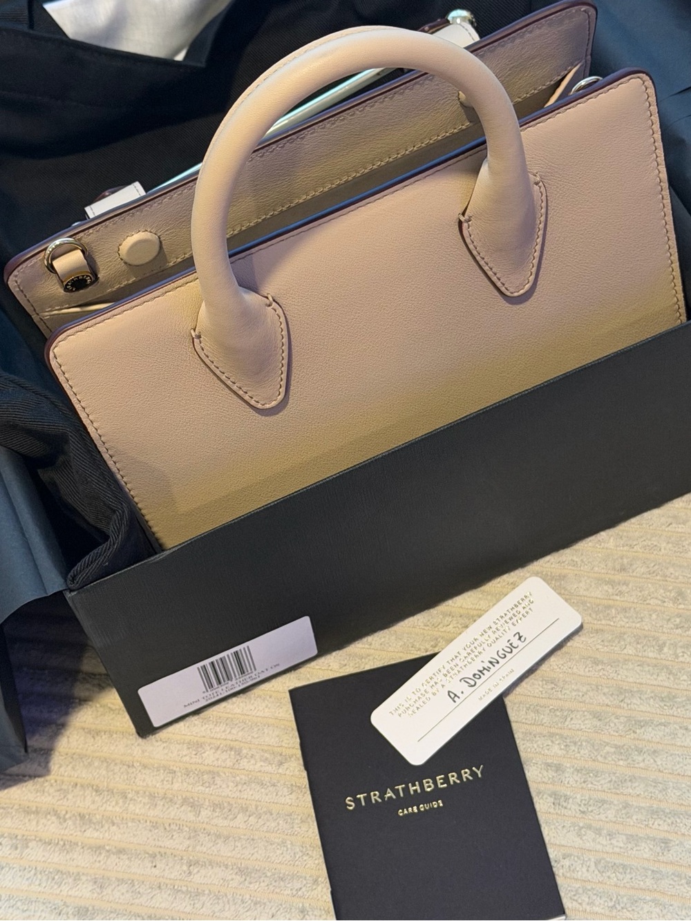Strathberry Oat Mini Tote with Gold Bar Detail (new in a box with a dust bag) - Picture 5 of 14